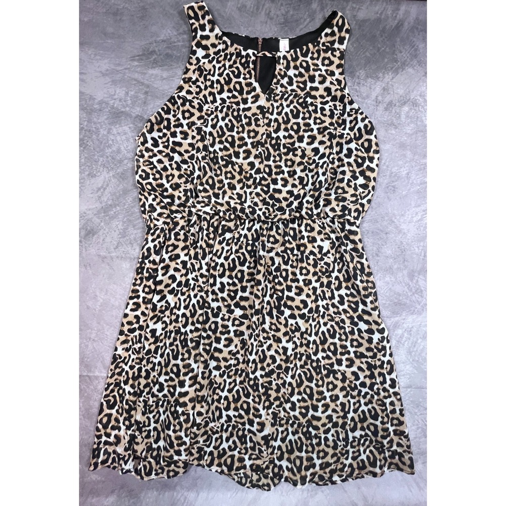 Xhilaration Mini Dress Womens L Brown Black Leopard Print Ruched Keyhole Front